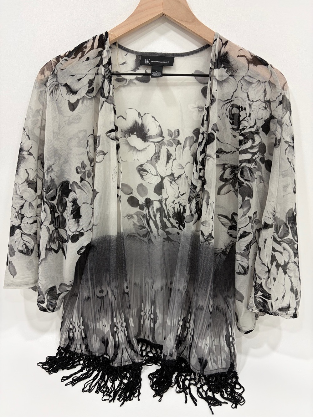 Boho-Chic Elegance: Inc Lightweight Sheer Floral Fringe Kimono